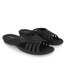 Okabashi Venice Black Slip-On Low Wedge Heel Rubber Sandals Size M/L 8-9